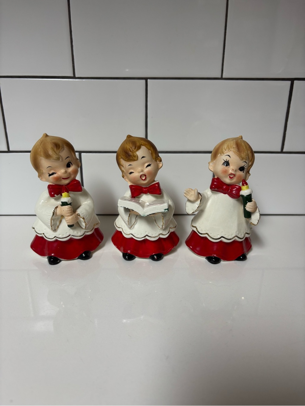 Set Of 3 Vintage Josef Originals Choir Boys Candles & Book Ceramic Figurines